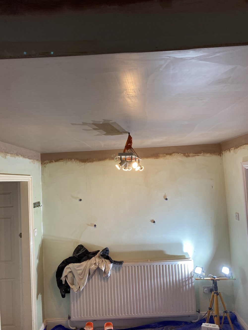 Skimmed ceiling in a room being worked on
