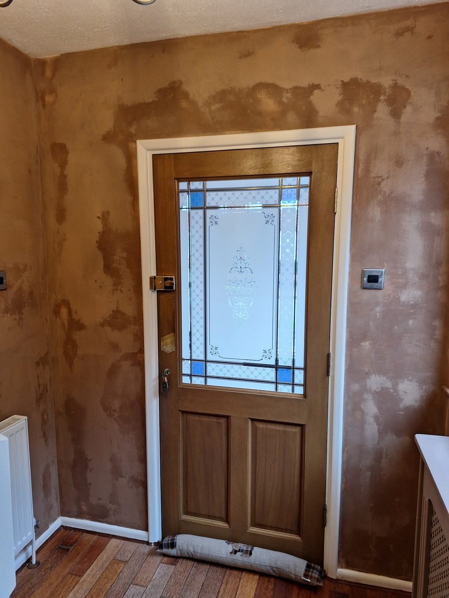 Front door with fresh skim around it