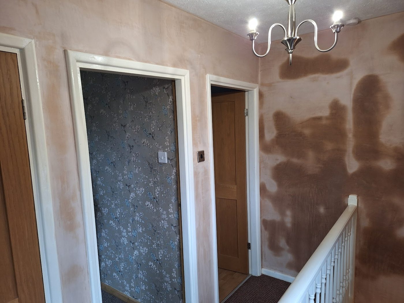 Landing with fresh plaster drying