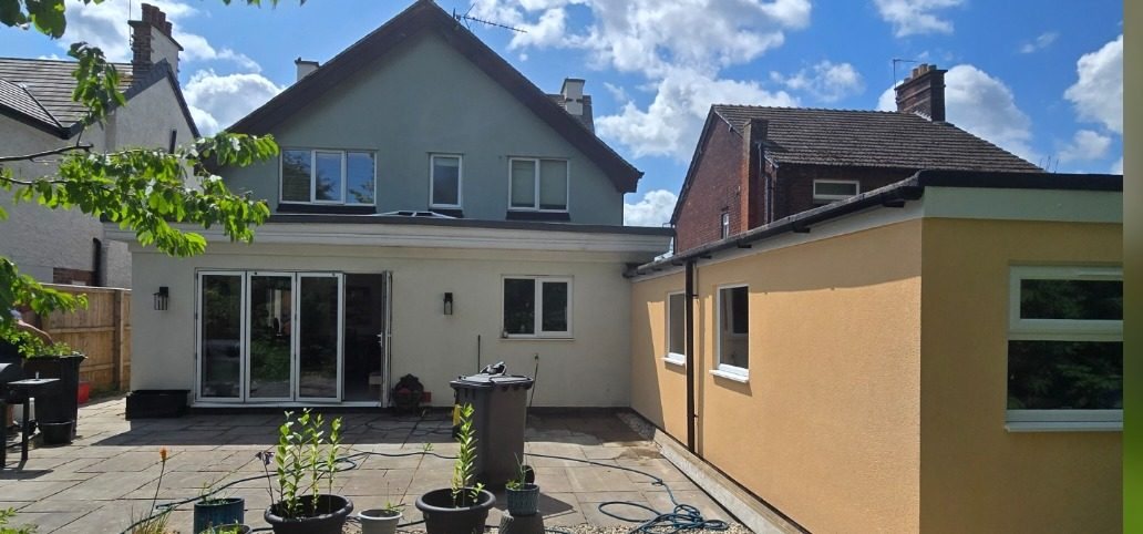Sage green upstairs over cream, apricot extension